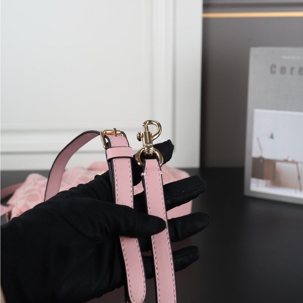 Coach Pink Signature Canvas Drawstring Shoulder Bag - Picture 6 of 9